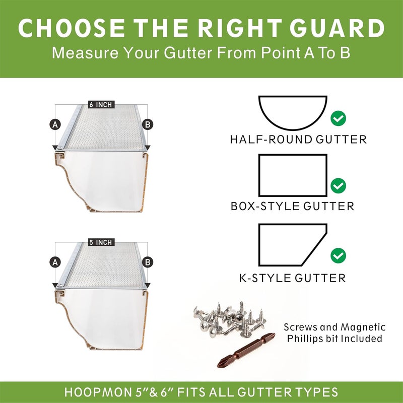 Hoopmon Gutter Guard – Pro-Grade 100% Stainless-Steel | Leaf & Debris Guard, Prevents Overflow | Fits 6 in K-Style & Half-Round, DIY Screws Included (1 Panel, 6.2in x 7.8in) - Image 5